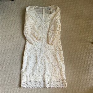 Sundance Cream Lace V-Neck Long Sleeve Dress